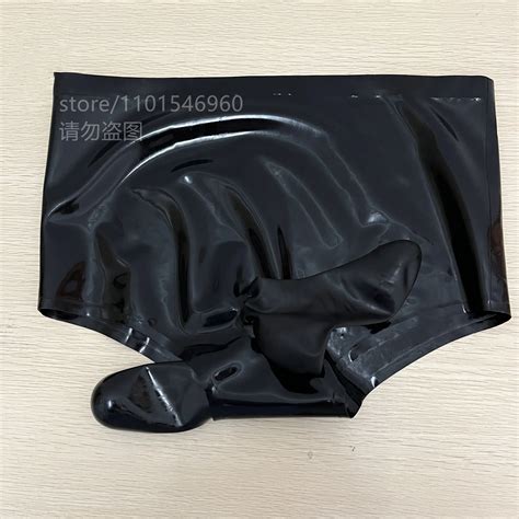 Sexy Black Men S Latex Boxer Brief Fetish Underwear With Double Condoms Ball Anal