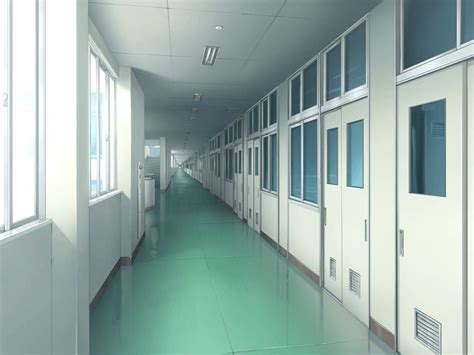 Download Anime School Scenery Green Hallway Wallpaper | Wallpapers.com