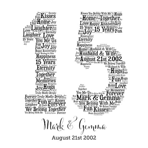 PERSONALIZED 15TH ANNIVERSARY Gift Word Art Printable Art | Etsy