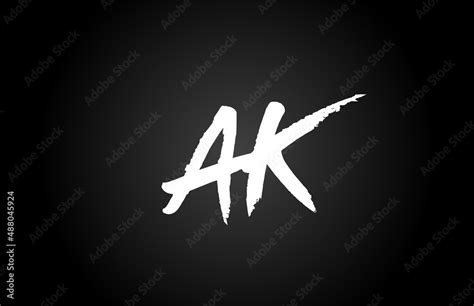 black and white AK alphabet letter logo icon design. Grunge handwritten letter combination for ...