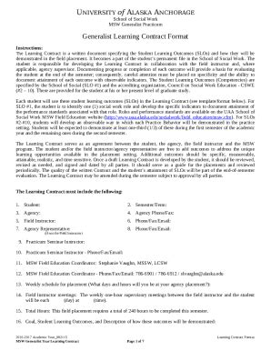 MSW Advanced Gen Learning Contract Doc UNIVERSITY Of Doc Template