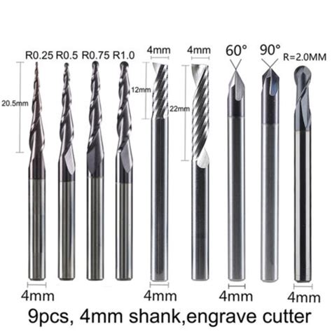 Pcs Mm Shank Carbide Cnc Solid Engraving Bits Milling Cutter Woodwork