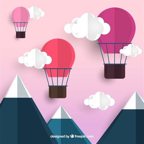 Free Vector Hot Air Balloons Background In The Sky With Clouds