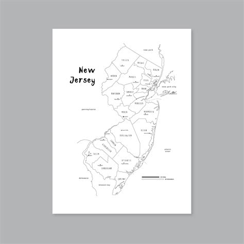 New Jersey Map Poster Printable New Jersey County Map Nj New Jersey