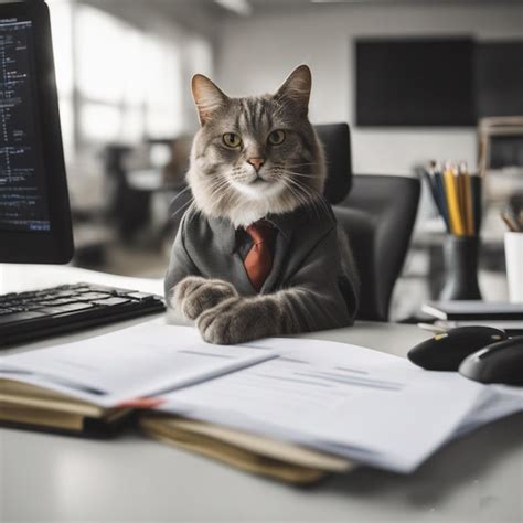 Gato Trabajando En Una Imagen De Fantas A De Oficina Generada Por Ai