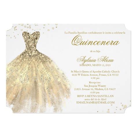 Gold Sparkle Dress Quinceanera Invitation Zazzle Gold Sparkle