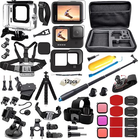 Husiway Kit d accessoires pour Gopro Hero 12 11 10 9 noir boîtier