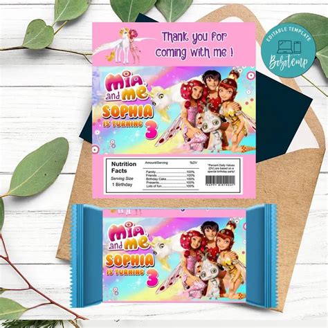 Mia And Me Candy Bar Label Customizable Template Diy Bobotemp