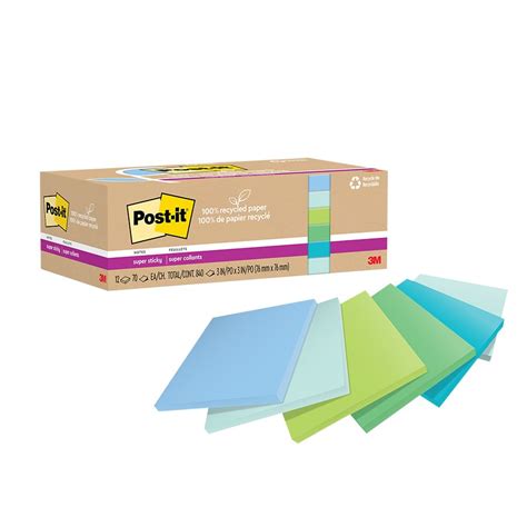 Feuillets Recycl S Post It Super Sticky Collection Oasis