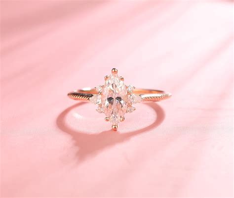 Marquise Cut Moissanite Ring Moissanite Wedding Ring Rose | Etsy