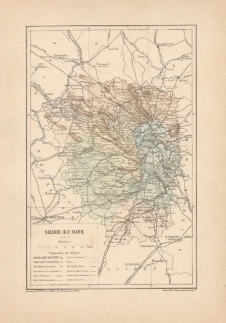 C9075 FRANCE SEINE ET OISE Cartina Geografica Antica 1892 Antique