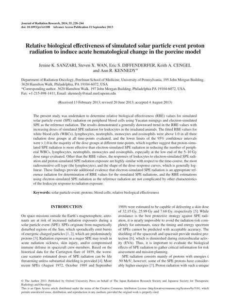 Pdf Relative Biological Effectiveness Of Simulated Solar Particle