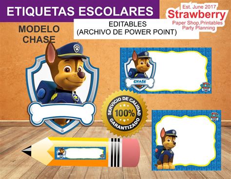 Etiquetas Escolares Editable Patrulla Canina Paw Patrol Ch 2500 En