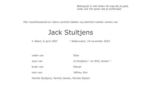 Overlijdensbericht Jack Stultjens Nederweert