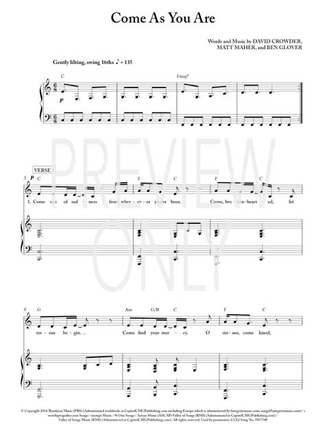 Come As You Are Lead Sheet, Lyrics, & Chords | Crowder | Worship ...