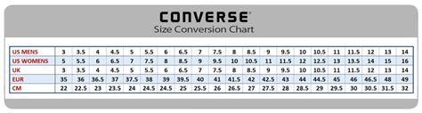 Converse Shoe Sizing Chart