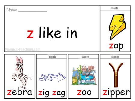 Z Words Flip Book Free Printable Ideal For Alphabet Sound Practice