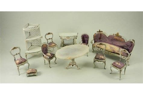 Rare Set Of Rock And Graner Painted Metal Dolls House Furniture German