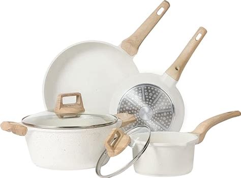 Amazon.com: CAROTE Nonstick Pots and Pans Set , White Granite Induction ...