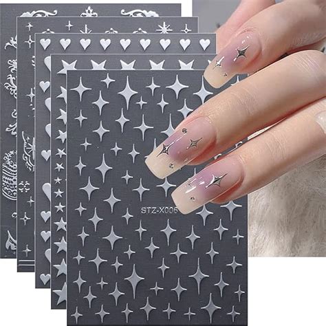 Jmeowio Sheets Moon Star Nail Art Stickers Decals Self Adhesive Gold