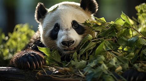 Premium Photo | Panda eating bamboo