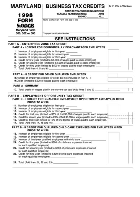 Fillable Form Cr Business Tax Credits Maryland Printable