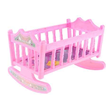 Colorful Girl Dolls Sweet Plastic Pink Rocking Bed Baby Doll Cradle