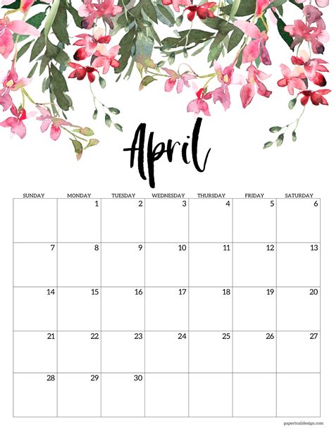 April 2024 Calendar Floral Printable Lilia Dierdre