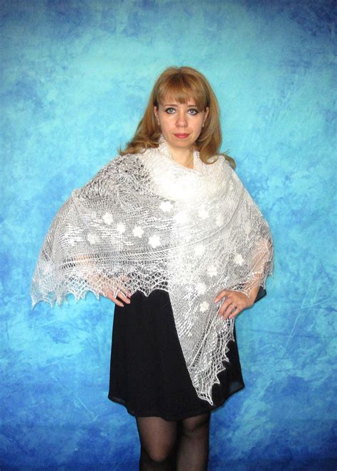 White Embroidered Orenburg Russian Shawl Lace Wedding Shawl Etsy