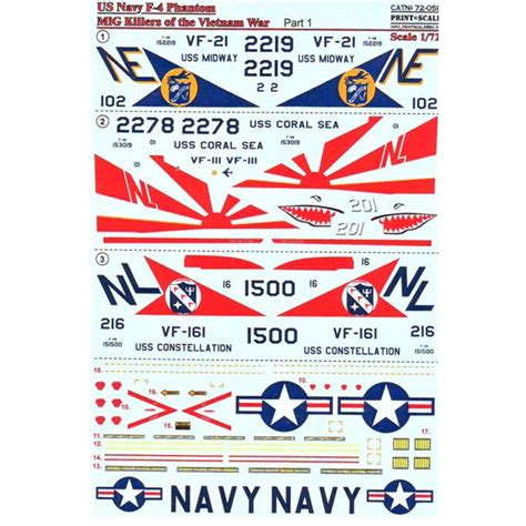 DECAL 1/72 FOR US NAVY F-4 PHANTOM MIG KILLERS, PART 1 1/72 PRINT SCALE ...