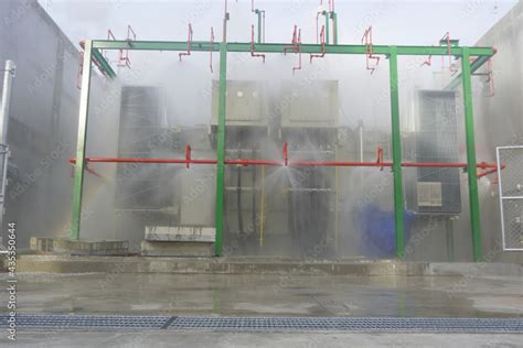 Water Flowing Vigorously From Fire Automatic Sprinkler System At Power