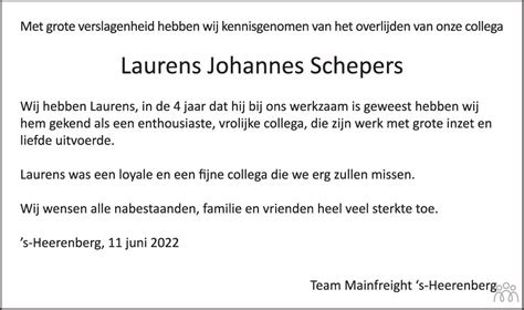 Laurens Johannes Schepers Overlijdensbericht En Condoleances