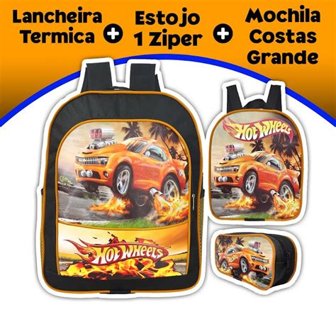 KIT ESCOLAR COMPLETO Lancheira Estojo E MOCHILA GRANDE Hot Wheels PR AM 1zp Shopee Brasil