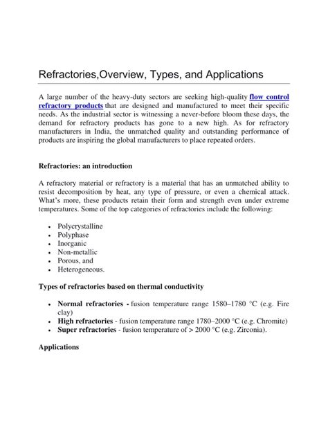 PPT Refractories Overview Types And Applications PowerPoint