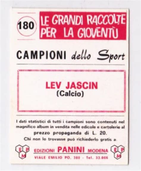 1966 Rare Panini Campioni Dello Sport #180 Lev Yashin Soccer Card Back ...