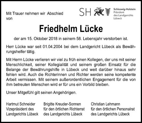 Traueranzeigen von Friedhelm Lücke trauer anzeigen de