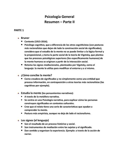 Psicología General Resumen 2 Psicología General Resumen Parte Ii Parte 1 Bruner Contexto