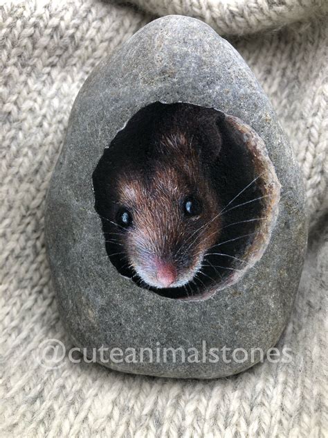 Realistic Stone Painting Mouse Stone Painting Animals Stone Mouse