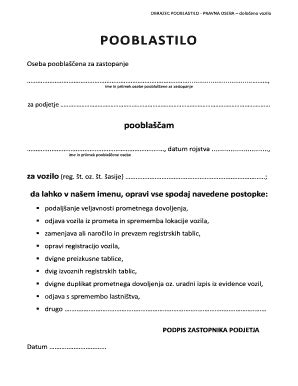 Pooblastilo Za Zastopanje Fill And Sign Printable Template Online