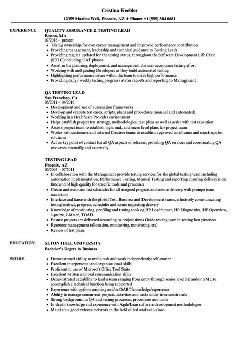 Testing Lead Resume Samples Velvet Jobs