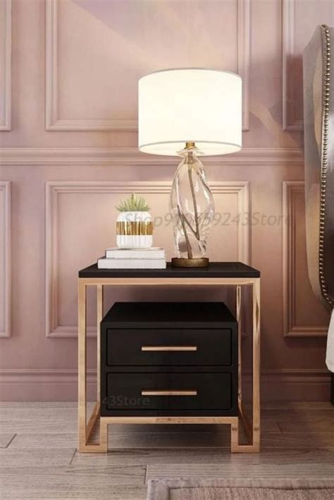 Modern Black Nightstand 2 Drawer Bedside Table Gold Finish Homary Artofit