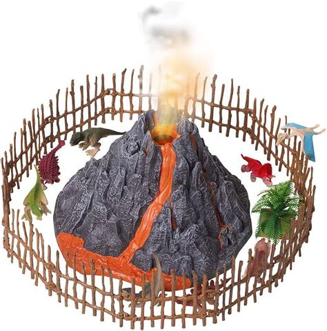 Dazmers Dinosaur Volcano Playset With 8 Figures Mist Emitting Volcano