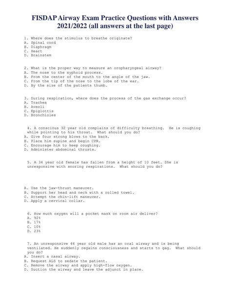 SOLUTION Fisdap Airway Questions With Answers Studypool