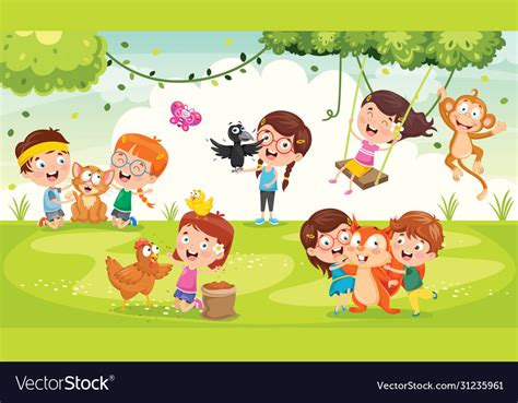 Children playing with animals Royalty Free Vector Image