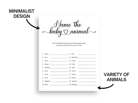 Baby Animal Game, Name the Baby Animal Baby Shower Game Printable - Etsy