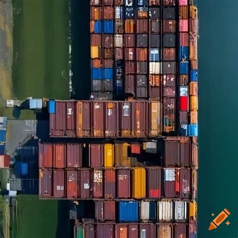 Aerial View Of Stacked Shipping Containers In A Yard