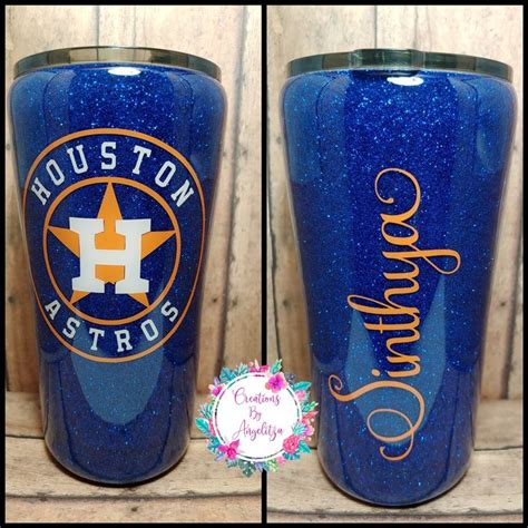 Personalized Glittered Houston Astros Tumbler Blue Glitter Custom