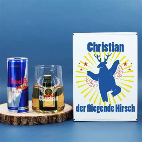 Fliegender Hirsch Geschenkset mit Jägermeister Red Bull mit