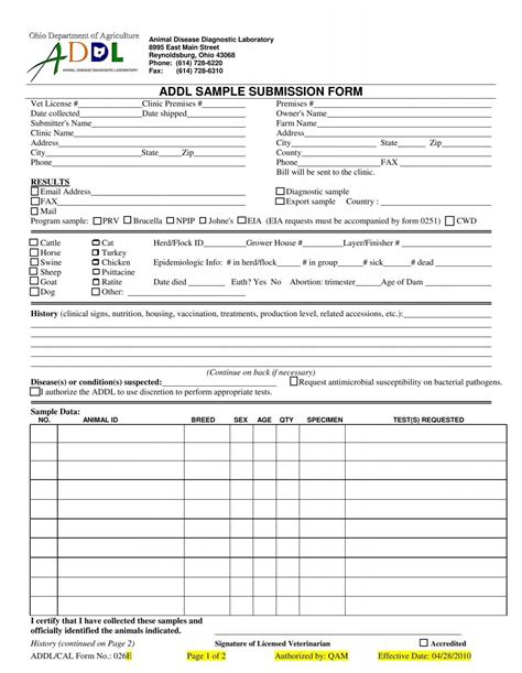 ADDL SAMPLE SUBMISSION FORM