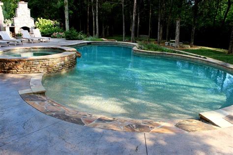 Beautiful Gunite Concrete Pool With Beach Entry And Stone Spa